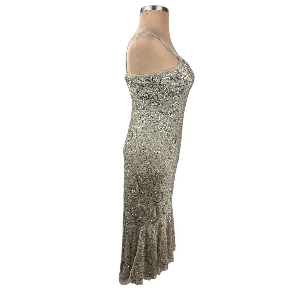 NWT Aidan Mattox Sequin Embellished V-Neck Flutter Hem Midi Dress *Altered* - Picture 8 of 16